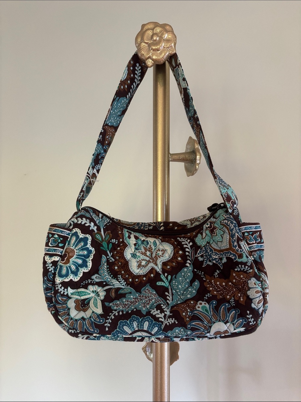 Vera Bradley Quilted Floral Shoulder Bag in Brown and Teal